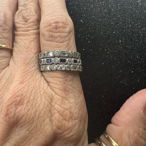 Baguette Dot CZ Diamond Eternity Band 925 CZ Sapphire Stackable Rings - Picture 5 of 5